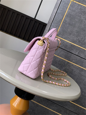 CHANEL Flap Bag With Top Handle Lambskin Gold Tone Metal Pink AS5356