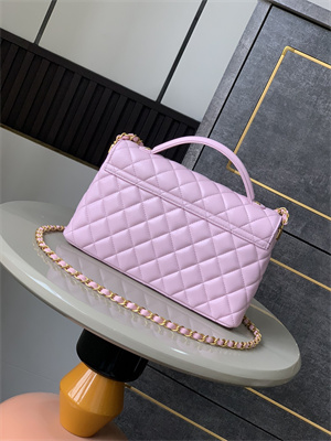 CHANEL Flap Bag With Top Handle Lambskin Gold Tone Metal Pink AS5356