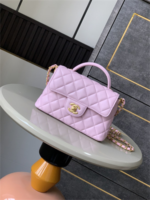 CHANEL Mini Flap Bag With Top Handle Lambskin Gold Tone Metal Pink AS5355