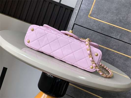 CHANEL Mini Flap Bag With Top Handle Lambskin Gold Tone Metal Pink AS5355