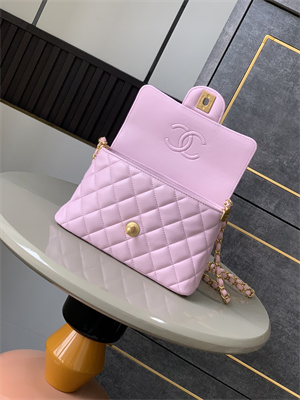 CHANEL Mini Flap Bag With Top Handle Lambskin Gold Tone Metal Pink AS5355