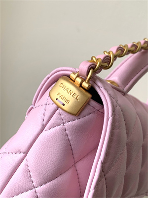 CHANEL Mini Flap Bag With Top Handle Lambskin Gold Tone Metal Pink AS5355