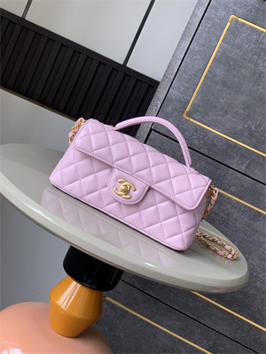 CHANEL Mini Flap Bag With Top Handle Lambskin Gold Tone Metal Pink AS5354