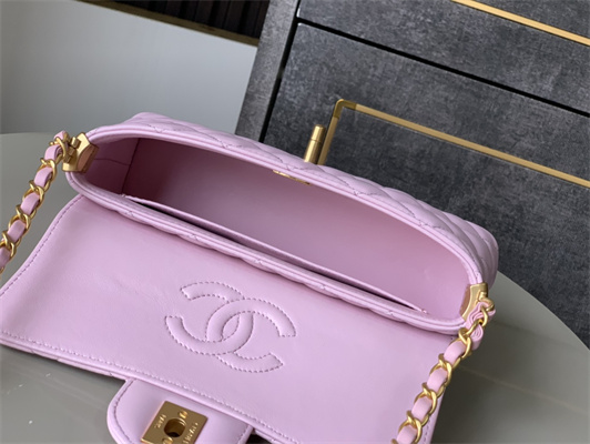 CHANEL Mini Flap Bag With Top Handle Lambskin Gold Tone Metal Pink AS5354