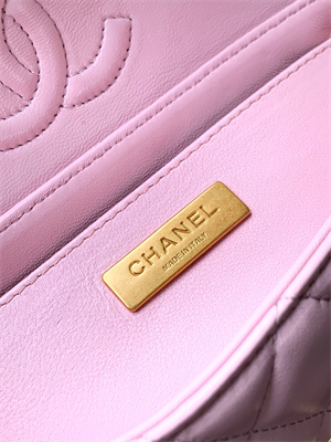 CHANEL Mini Flap Bag With Top Handle Lambskin Gold Tone Metal Pink AS5354