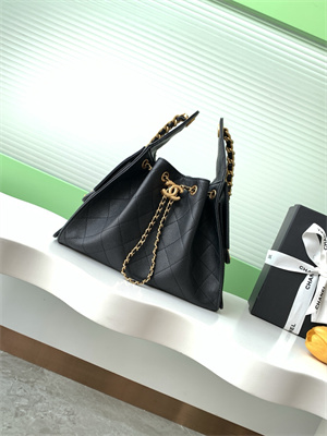 Chanel 25 Small Handbag Grained Calfskin Gold Tone Metal Black AS5293