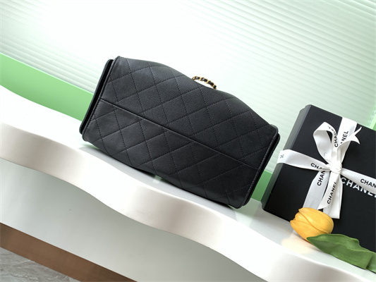 Chanel 25 Small Handbag Grained Calfskin Gold Tone Metal Black AS5293