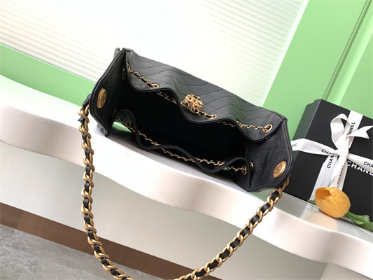 Chanel 25 Small Handbag Grained Calfskin Gold Tone Metal Black AS5293