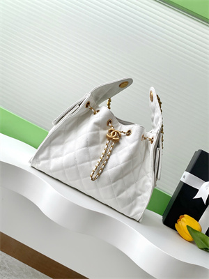 Chanel 25 Small Handbag Grained Calfskin Gold Tone Metal White AS5293
