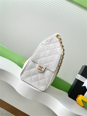 Chanel 25 Small Handbag Grained Calfskin Gold Tone Metal White AS5293