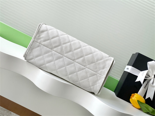 Chanel 25 Small Handbag Grained Calfskin Gold Tone Metal White AS5293