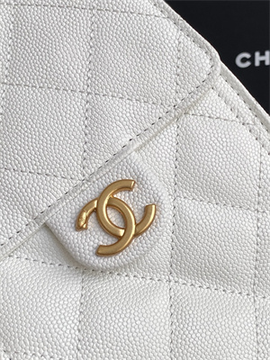 Chanel 25 Small Handbag Grained Calfskin Gold Tone Metal White AS5293