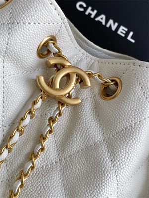 Chanel 25 Small Handbag Grained Calfskin Gold Tone Metal White AS5293