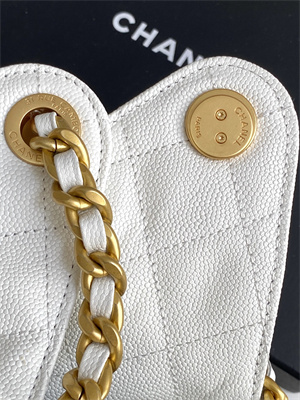 Chanel 25 Small Handbag Grained Calfskin Gold Tone Metal White AS5293