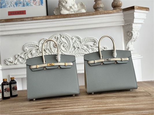 Bir.kin Sellier Bag Epsom Leather 25CM Gold/Silver Hardware In Blue Glacier/Craie HS