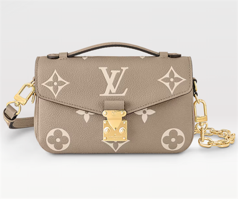 L.V Pochette Metis East West Monogram Empreinte embossed cowhide leather Tourterelle Gray / Cream Beige M23081 TOP