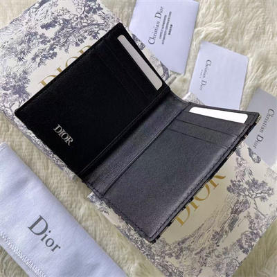 CD Vertical Bifold Card Holder Beige and Black Dior Oblique Jacquard