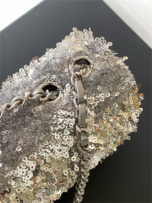 Cha.nel Flap Bag Sequins and Silver Tone Metal Grey AS4561