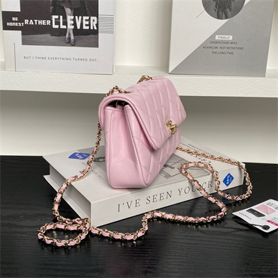 Chanel FLAP PHONE HOLDER WITH CHAIN Lambskin Gold-Tone Metal Pink AP4592
