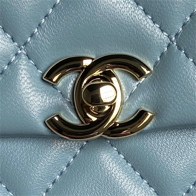Chanel FLAP PHONE HOLDER WITH CHAIN Lambskin Gold-Tone Metal Blue AP4592