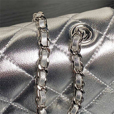 Chanel FLAP PHONE HOLDER WITH CHAIN Lambskin Sivler-Tone Metal Silver AP4592