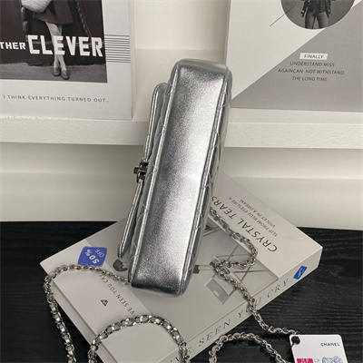 Chanel FLAP PHONE HOLDER WITH CHAIN Lambskin Sivler-Tone Metal Silver AP4592