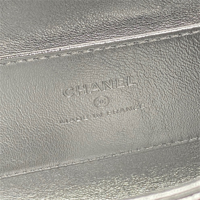 Chanel FLAP PHONE HOLDER WITH CHAIN Lambskin Sivler-Tone Metal Silver AP4592