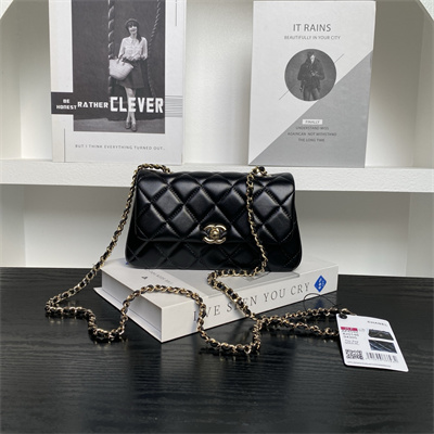 Chanel FLAP PHONE HOLDER WITH CHAIN Lambskin Gold-Tone Metal Black AP4592