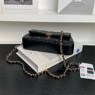 Chanel FLAP PHONE HOLDER WITH CHAIN Lambskin Gold-Tone Metal Black AP4592