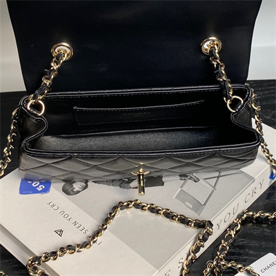 Chanel FLAP PHONE HOLDER WITH CHAIN Lambskin Gold-Tone Metal Black AP4592
