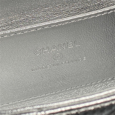 Chanel Mini FLAP PHONE HOLDER WITH CHAIN Lambskin Silver-Tone Metal Silver AP4593