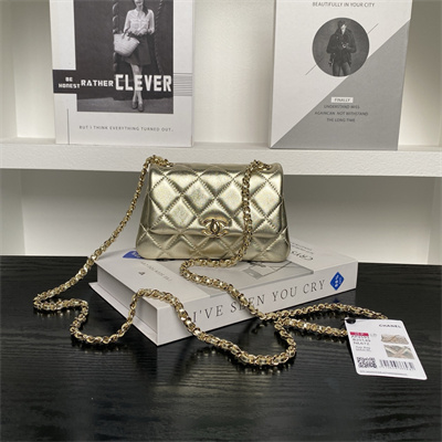 Chanel Mini FLAP PHONE HOLDER WITH CHAIN Lambskin Gold-Tone Metal Gold AP4593
