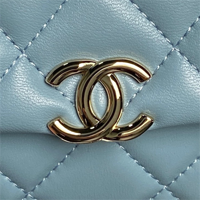 Chanel Mini FLAP PHONE HOLDER WITH CHAIN Lambskin Gold-Tone Metal Blue AP4593