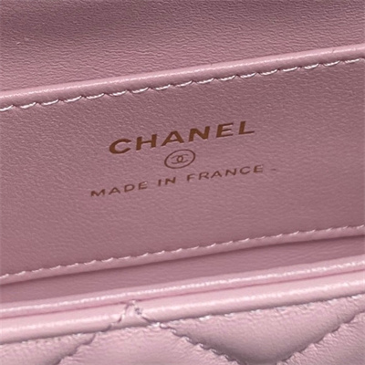 Chanel Mini FLAP PHONE HOLDER WITH CHAIN Lambskin Gold-Tone Metal Pink AP4593