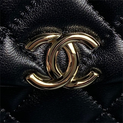 Chanel Mini FLAP PHONE HOLDER WITH CHAIN Lambskin Gold-Tone Metal Black AP4593
