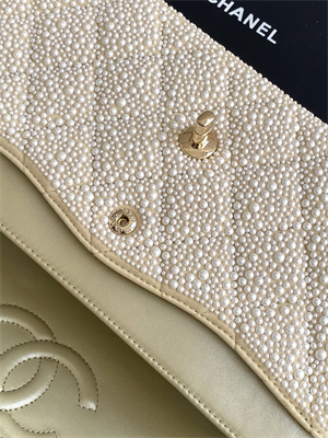 Cha.nel Medium Classic Flap Bag With Pearl Gold Tone Metal AS1112