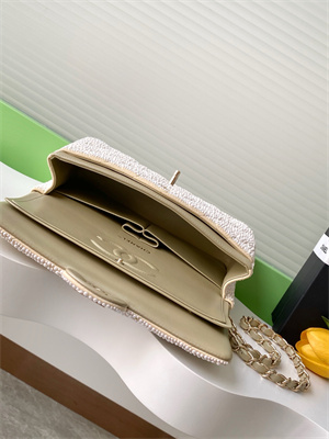 Cha.nel Medium Classic Flap Bag With Pearl Gold Tone Metal AS1112