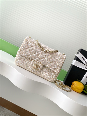 Cha.nel Mini Classic Flap Bag With Pearl Gold Tone Metal AS4298