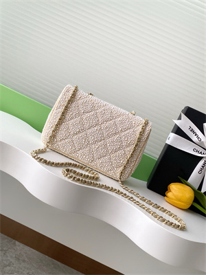 Cha.nel Mini Classic Flap Bag With Pearl Gold Tone Metal AS4298