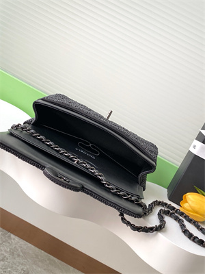 Cha.nel Medium Classic Flap Bag With Pearl Gold Tone Metal Black AS1112