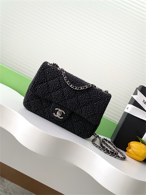 Cha.nel Mini Classic Flap Bag With Pearl Gold Tone Metal Black AS4298