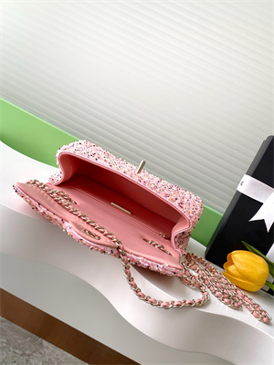 Cha.nel Flap Bag Sequins and Gold Tone Metal Pink AS4561