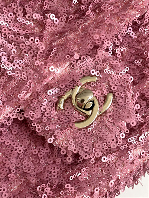 Cha.nel Flap Bag Sequins and Gold Tone Metal Pink AS4561