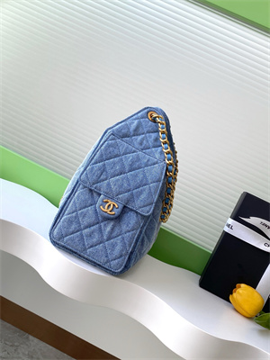 Chanel 25 Small Handbag Blue Denim Gold Tone Metal AS5293