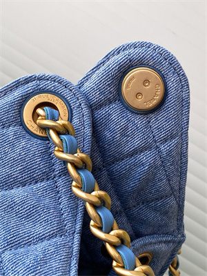 Chanel 25 Small Handbag Blue Denim Gold Tone Metal AS5293