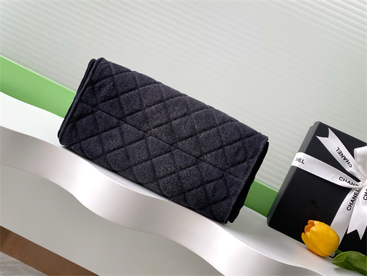 Chanel 25 Small Handbag Black Denim Gold Tone Metal AS5293