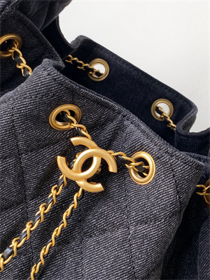 Chanel 25 Small Handbag Black Denim Gold Tone Metal AS5293