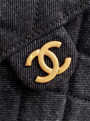 Chanel 25 Small Handbag Black Denim Gold Tone Metal AS5293