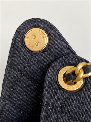 Chanel 25 Small Handbag Black Denim Gold Tone Metal AS5293