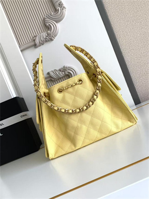 Chanel 25 Small Handbag Grained Calfskin Gold Tone Metal Yellow AS5293